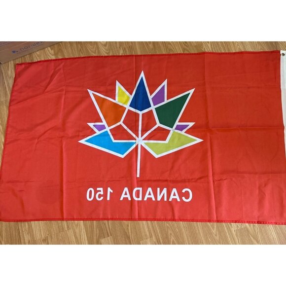 Canada 150 Flag Multicolor Maple Leaf Design & Grommets For Hanging  55" X 33" - Picture 5 of 6